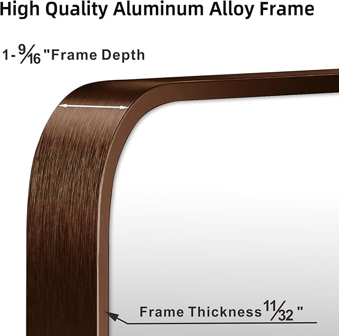 Rectangle Bathroom Mirror for Wall Decor, 30x36 Inch Brushed Bronze Metal Framed Rectangular Mirror for Bathroom Vanity, Living Room, Bedroom, Farmhouse, Hangs Vertically or Horizontally