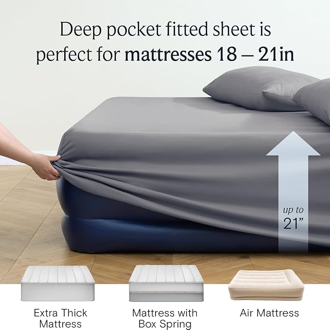 LuxClub 4 PC Full Size Sheet Set Bed Sheets Deep Pockets Wrinkle Free Cooling Bed Sheets Machine Washable Hotel Bedding Silky Soft - Light Grey Full