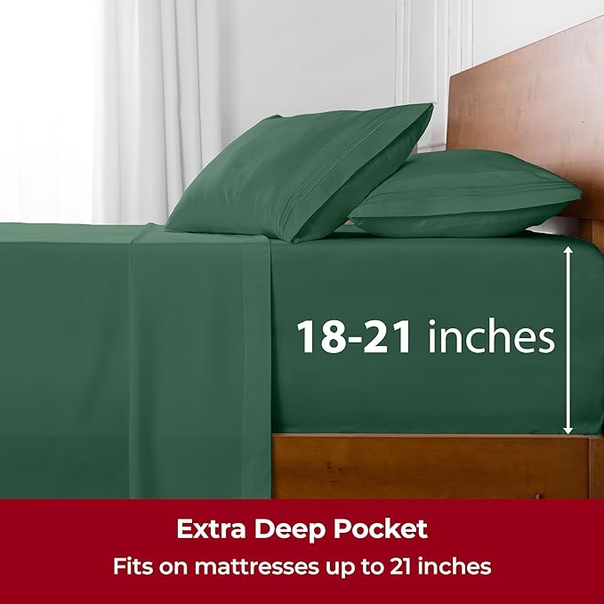 Mellanni Extra Deep Twin XL Sheets - 3 PC Iconic Collection Bedding - Luxury, Ultra Soft, Cooling Bed Sheets - Wrinkle, Fade, Stain Resistant (Twin Extra Long, Emerald Green)