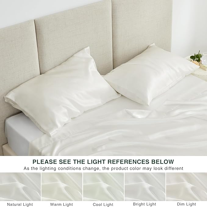Love's cabin Satin King Sheet Sets - 4 Piece Ivory Silky Sheets King Size Bed Set with Deep Pocket, Luxury Silk Feel King Size Satin Sheet Set (1 Flat Sheet,1 Fitted Sheet,2 Pillow Cases)