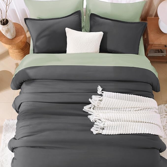 Litanika Grey Comforter Queen Size Set, Dark Gray Lightweight Plain Bedding Comforters Sets, All Season Fluffy Bed Set (90x90In Comforter & 2 Pillowcases)