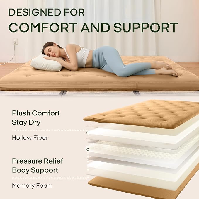 ZonLi Japanese Floor Futon Mattress Twin Size 75"x 39", 100% Cotton Cover 4'' Thicken Tatami Mattress, Foldable Sleeping Pad, Portable Dormitory Tatami Mat, Roll Up Floor Lounger Bed for Adult