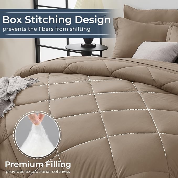 HEVUMYI Linen California King Comforter Set - 7-Piece All Season Bed in a Bag Cal King, Ultra Soft Bedding Set with Comforter, Flat Sheet, Fitted Sheet, Pillowcases, Pillow Shams