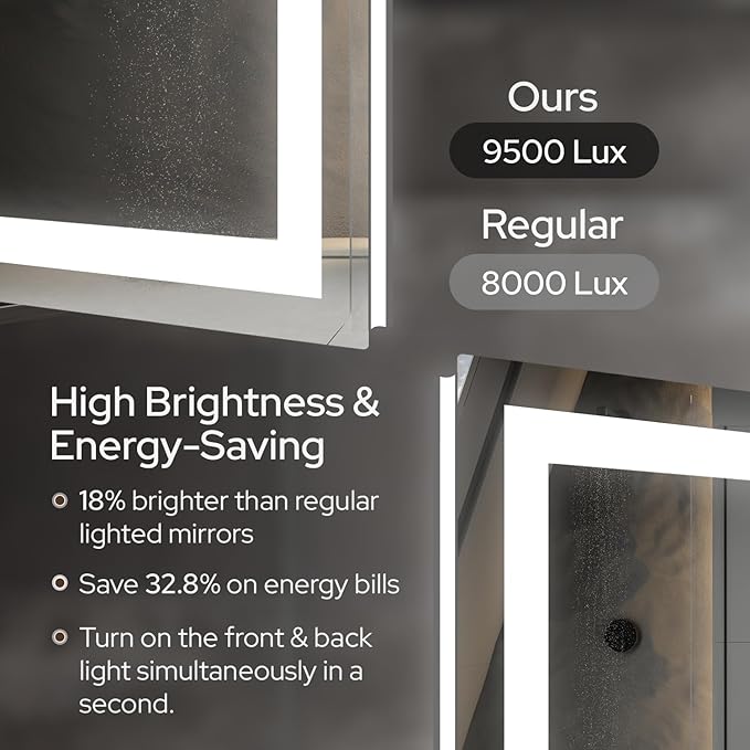 48 x 28 LED Bathroom Mirror with Lights, Lighted Bathroom Vanity Mirror for Wall, Espejos para Baños, Frontlit & Backlit, Anti-Fog, Shatterproof, 3 Adjustable Color Temperatures & Memory Function