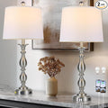 28" Tall Modern Table Lamps Set of 2 with USB A+C Ports and AC Outlet, 3 Way Touch Metal Bedside Lamps for Bedroom, Silver Farmhouse Nightstand Lamps for Living Room