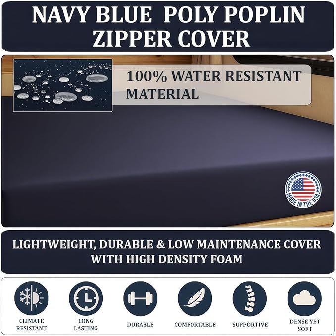 Foamma 4” x 35” x 79” Water Resistant RV Bunk Mattress, Firm High Density Foam, Comfortable and Durable Polyester Cover, Truck, Camper, Travel Trailer, Made in USA