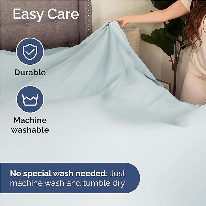 Twin XL 4 Piece Sheet Set - Comfy Breathable & Cooling - Ultra-Soft Hotel Luxury Bedding Set w/ 8-16 Inch Deep Pockets - 1 Flat & 1 Fitted Sheet & 2 Pillowcases - Wrinkle Free & Easy Care - Ice Blue