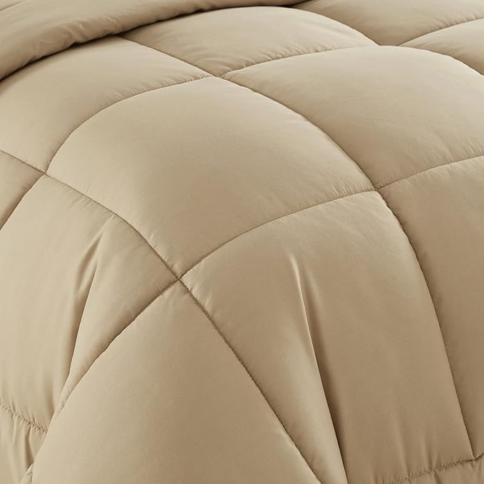 Sweet Home Collection 7 Piece Comforter Set Bag Solid Color All Season Soft Down Alternative Blanket & Luxurious Microfiber Bed Sheets, Taupe, Queen