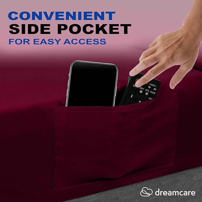 DREAMCARE King Size Sheets Set - Cooling Bed Sheets - 4pcs Set - up to 15" Deep Pocket King Sheet Set – Soft & Long Lasting Cooling - 100% Fine Brushed Polyester with Side Pocket - Burgundy