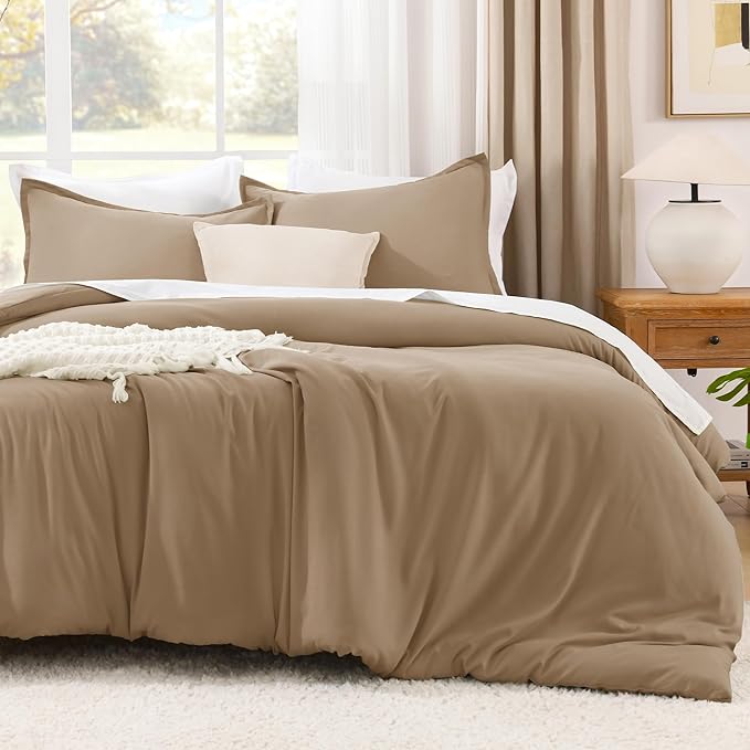 Litanika Comforters Taupe Oversized King Size, 3 Pieces Lightweight Solid Bedding Set & Collections, All Season Fluffy Bed Set (120x98In Comforter & 2 Pillowcases)