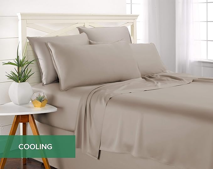 California King Sheets by Pure Bamboo, Genuine 100% Organic Viscose Derived from Bamboo Bed Sheet Set, Soft & Cooling, Double Stitching, Lifetime Quality Promise (California King, Sand)