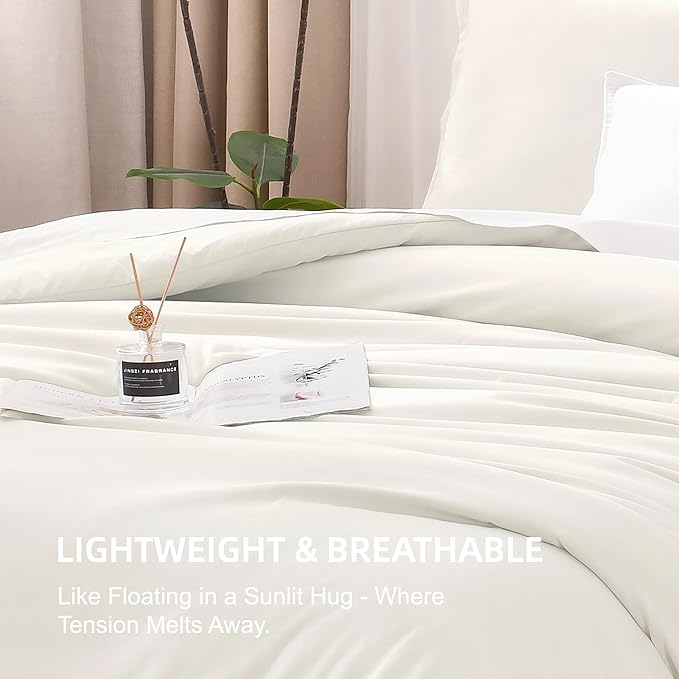 Litanika Twin XL Comforter Set Ivory - 2 Pieces Extra Long Bed Set for College Dorm, All Season Bedding Set for Girls and Boys