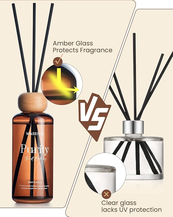 M&SENSE Bamboo Reed Diffuser: 6.3 fl oz Non-Toxic Aroma Set with Sticks, Light & Subtle Fragrance, Long-Lasting Natural Essential Oil Gifts for Bedroom, Shelf Decor & Small Spaces