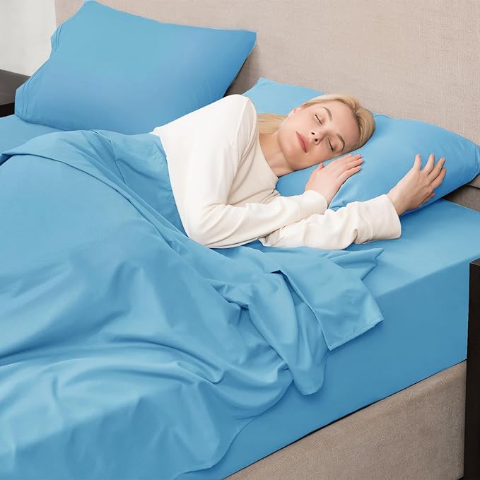 Mejoroom Twin Sheet Set - Hotel Collection Twin Sheets - Bedding Sheets & Pillowcases with Deep Pocket Fitted Sheet, Breathable, Wrinkle & Fade Resistant - 3 Piece(Denim Blue)