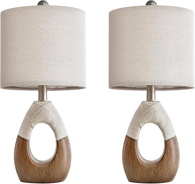 OYEARS Boho Table Lamps Bedroom Living Room Set 2,Suitable for Small Space,Farmhouse RattanTable Lamp 19”Rustic Egg Design Resin Light Decoration,Nightstand Bedside Lamps for Office Study Rest