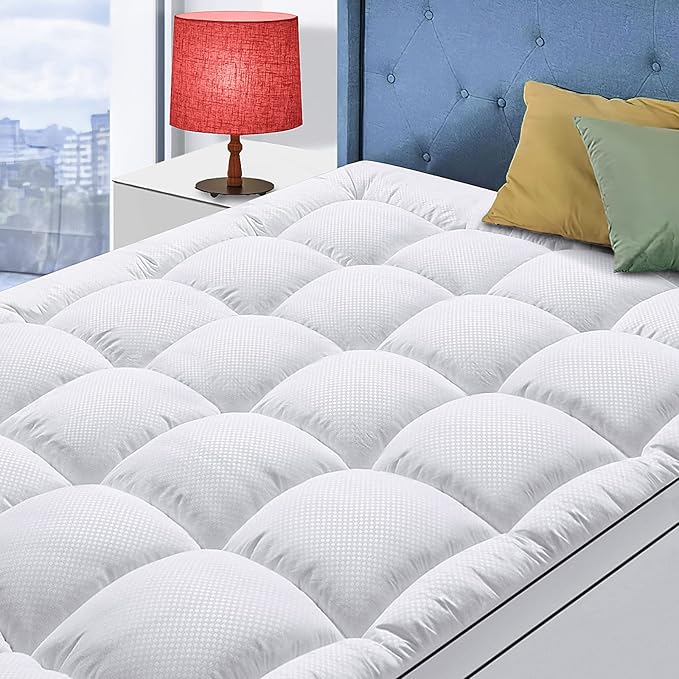 Twin XL Mattress Topper for Back Pain, Cooling Extra Thick Mattress Pad Cover with 8-21 inch Deep Pocket, Plush Pillow Top Mattress Topper Overfilled with Down Alternative, Twin Extra Long, White