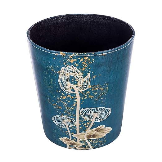 10L/2.64 Gallon Trash Can, Decorative Waste Basket, PU Leather Waste Paper Basket, Waterproof Garbage Can for Bathroom, Bedroom, Office, Kitchen and Living Room - Lotus