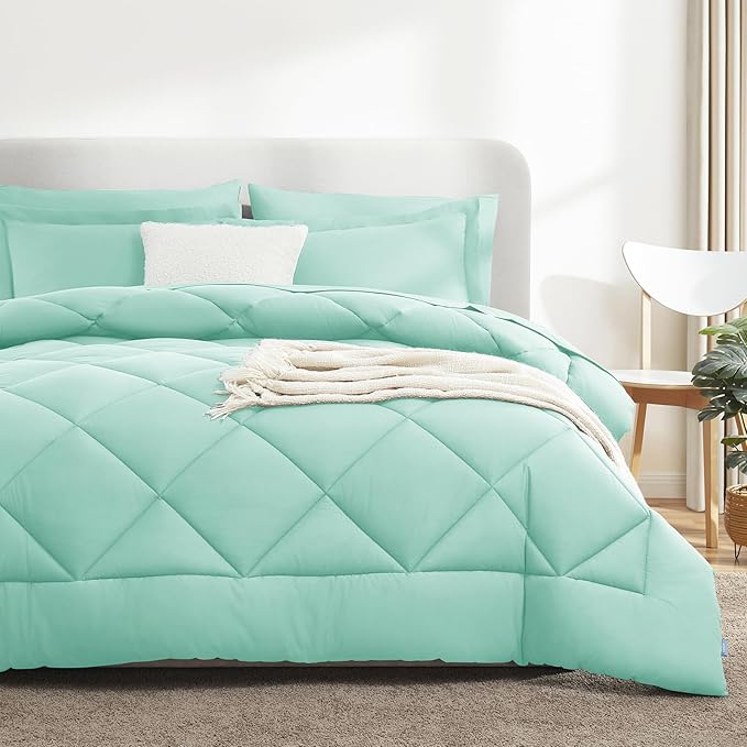 CozyLux King Size Comforter Set Mint Green - 7 Pieces Bed in a Bag King, Luxury Soft Bed Set for All Seasons, Bedding Set with Down Alternative Comforter, Sheets, Pillowcases & Shams