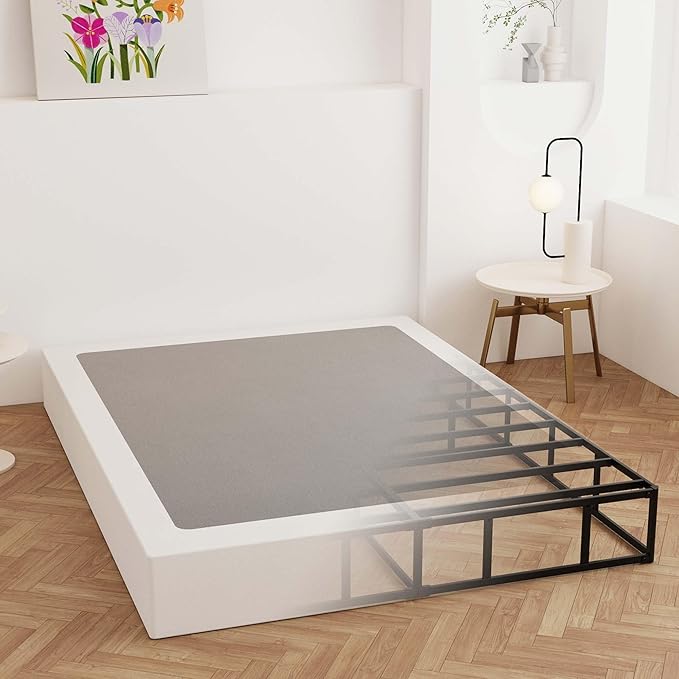 California King Box Spring 9 Inch, Heavy Duty Metal Box Spring Bed Base with Fabric Cover, Mattress Foundation, Easy Assembly, Noise Free, Black