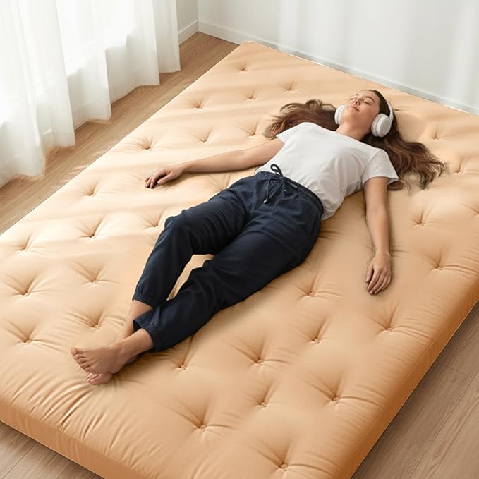 ZonLi Japanese Floor Futon Mattress Twin Size 75"x 39", 100% Cotton Cover 2.5'' Thicken Tatami Mattress, Foldable Sleeping Pad, Portable Dormitory Tatami Mat, Roll Up Floor Lounger Bed for Adult