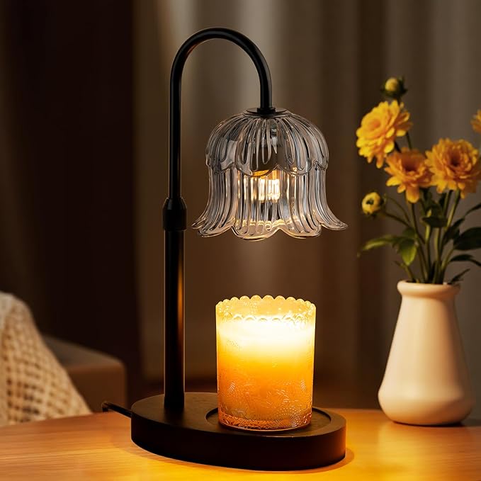 Candle Warmer Lamp with Timer: Adjustable Dimmable Height Adjustable - Flower Shape Wax Lamp Jar Candles No Flame Modern Home Decor Table Lights - Vintage Home Bedroom Decor