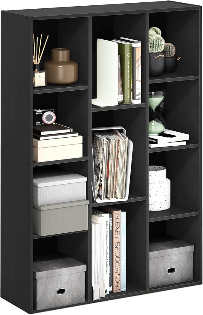 Furinno LUDER Book Shelf, 11-Cube Bookshelf, Reversible Bookcase, 9.4" x 29.1" x 41.7", for Living Room, Bedroom, Home Office, Blackwood