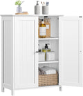 Yaheetech Bathroom Floor Cabinet, Modern Storage Freestanding Organizer Cabinet with Adjustable Shelves & Double Doors, 3-Tier Home Living Room Furniture, White