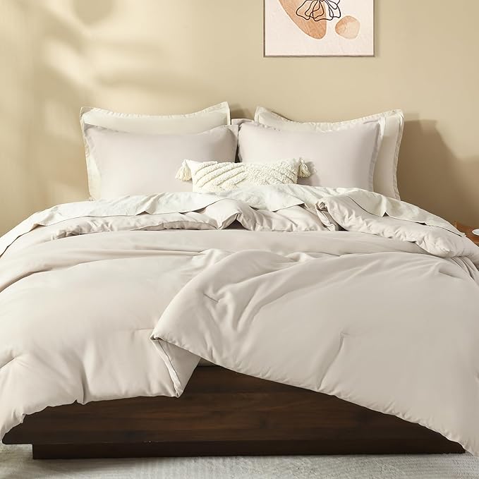 Litanika Comforters Tannish Grey Full Size, 3 Pieces Lightweight Solid Bedding Set & Collections, All Season Fluffy Bed Set (79x90In Comforter & 2 Pillowcases)