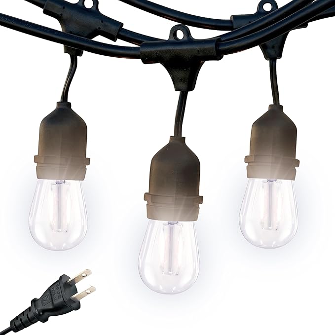 Brightech Ambience Pro - Waterproof LED Outdoor String Lights - Hanging, Dimmable 2W Vintage Edison Bulbs - 48 Ft Commercial Grade Patio Lights Create Cafe Ambience in Your Backyard