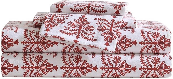 Eddie Bauer - Flannel Sheets Twin Size, Anti-Pilling & Wrinkle Resistant Cotton, Touchably Soft for All-Season Comfort - Bed Sheets with Matching Pillowcase & Fitted Sheet (Jolly Trees Red)