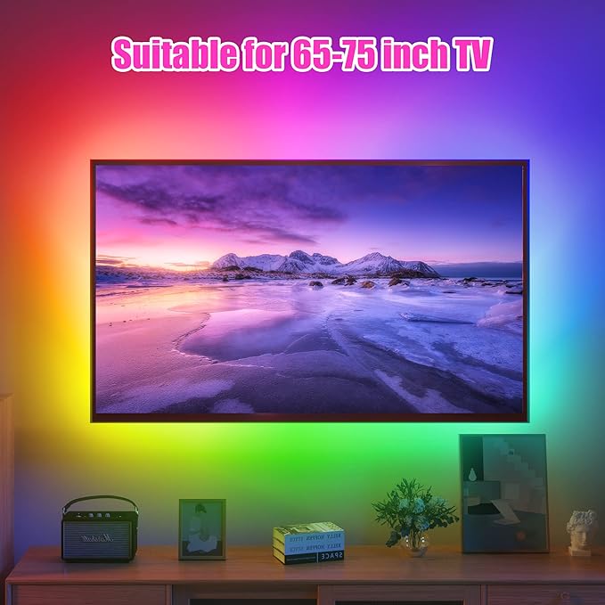 maylit ICRGB TV LED Backlight, 16.4ft Bluetooth LED Lights for TV 65-75in, USB Powered TV Lights Kit with Remote and App Control, Music Sync, Color Change with TV Sound, Bias Lighting for HDTV