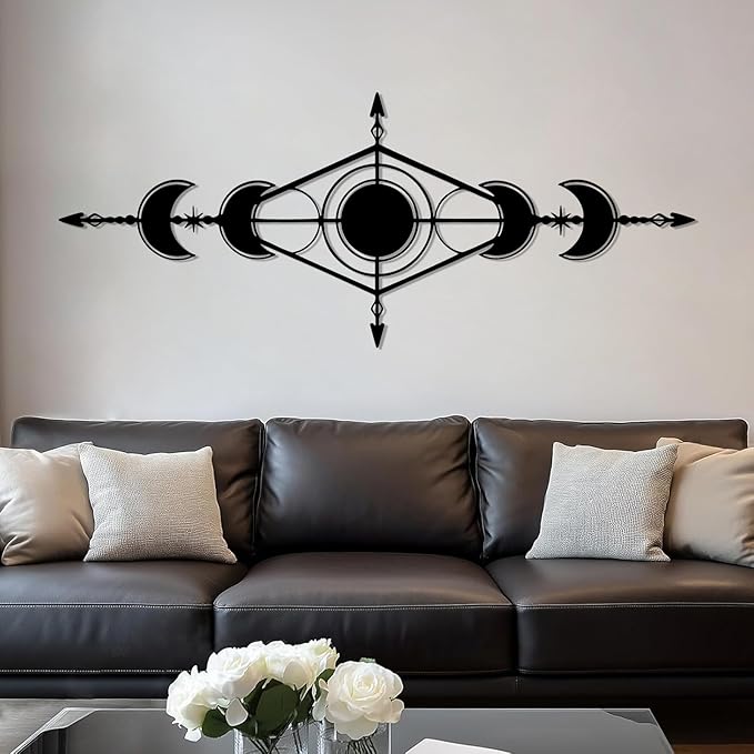 Hfrolixit Moon Phase Metal Wall Decor, Boho Moon Metal Wall Art, Celestial Wall Decor, Scandinavian Natural Wall Art, Astrology Wall Hanging (Gold, 41"x17"/105x42cm)