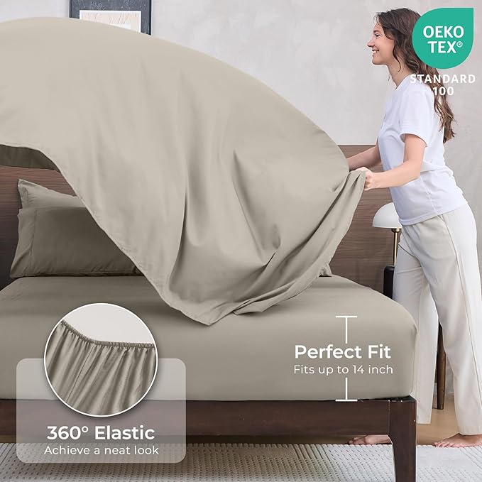 HEVUMYI Oatmeal California King Comforter Set - 7-Piece All Season Bed in a Bag Cal King, Ultra Soft Bedding Set with Comforter, Flat Sheet, Fitted Sheet, Pillowcases, Pillow Shams