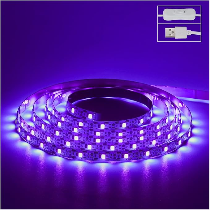 6.6ft Black Light LED Strips, 120 Lamp Beads, USB Cable 1.5m LED Black Light Strip Kit, DC5V 10W Flexible Blacklight strip lights, Non-Waterproof UV Light Strip for Indoor, TV Decor, Party, Halloween