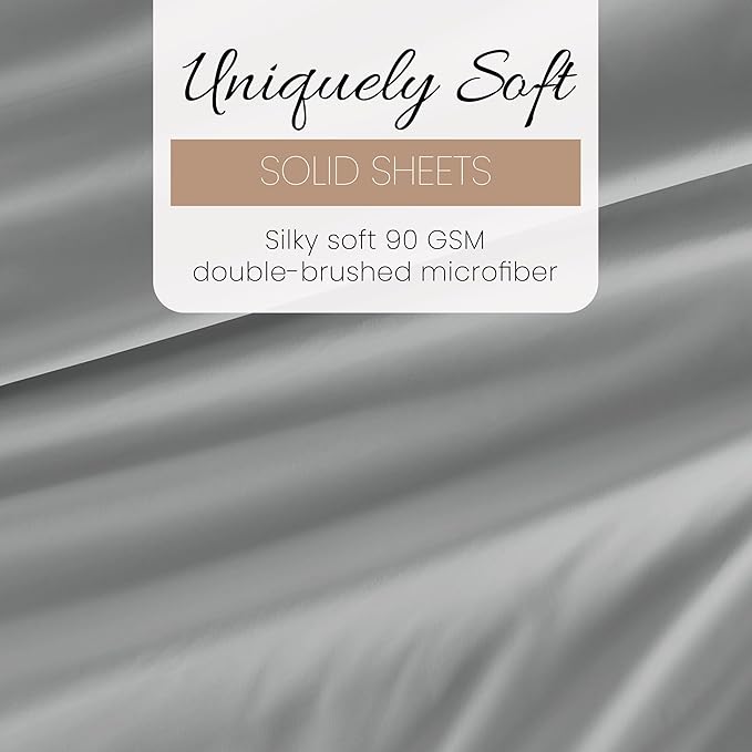 Linen Market Double-Brushed Microfiber Full Sheet Set 4 Piece – Oeko-TEX Certified Ultra Soft & Wrinkle-Free - 16" Deep Pocket Sheets - Easy Care Full Size - Light Gray