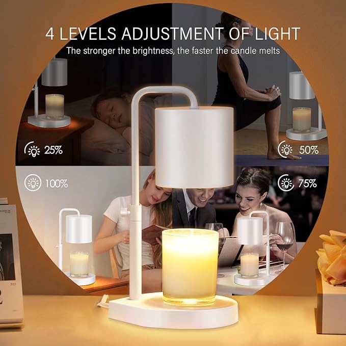 Candle Warmer Lamp 2 Pack Adjustable Height Dimmable Candle Lamp Warmer with Timer Compatible with Large Jar Candles No Flame Scented Candle Warmer with 2 Bulbs Mothers Day Gift -White