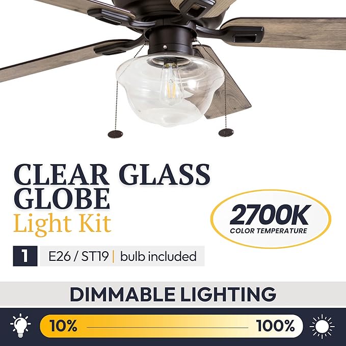 Prominence Home Abner Modern Farmhouse 52 Inch Ceiling Fan with Light, Outdoor Fan/Indoor Tri-Mount LED Ceiling Fan with 5 Blades, Silver Oak and Maple Brown Blade Finish Options, Bronze (80091-01)