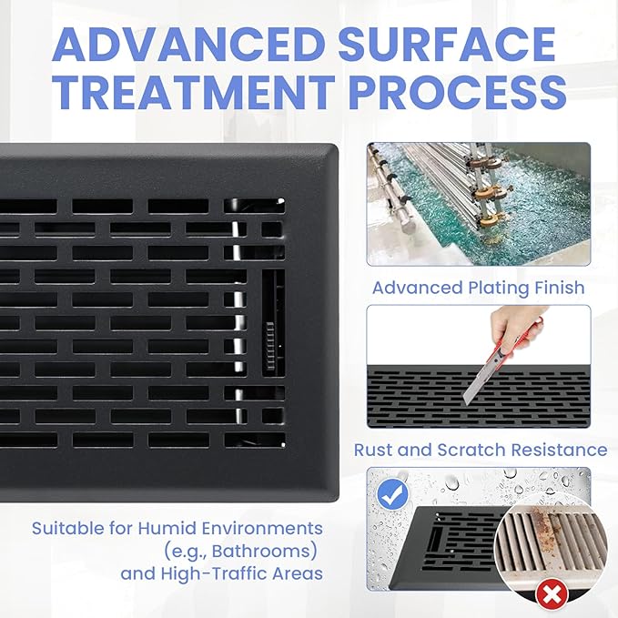 4x10 Inches Heavy Duty Walkable Floor Register - Easy Adjust Air Supply Lever Decorative Floor Vent Covers - Boston Design Vent Covers for Home - Matte Black