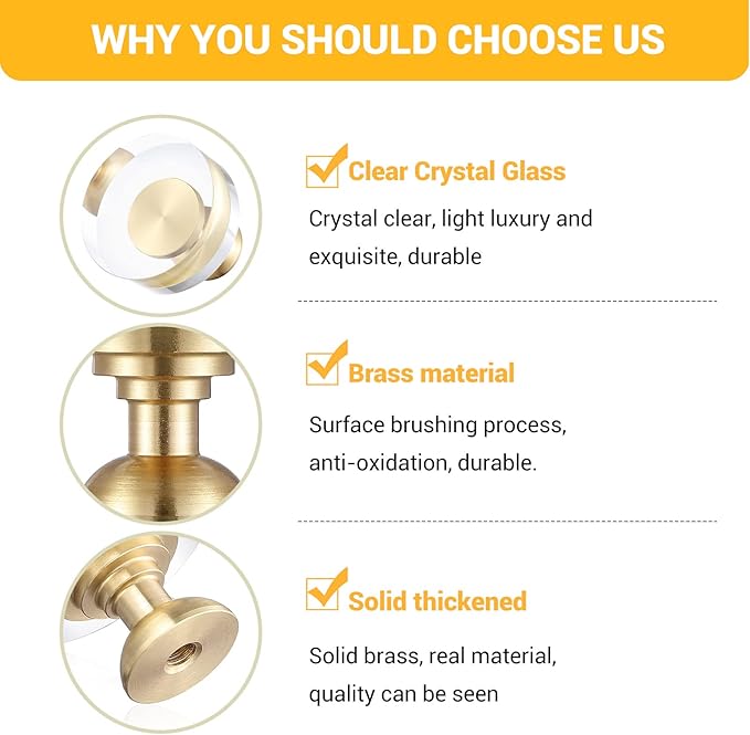 24-Pack 1-1/4-Inch White Cabinet Glass Crystal knobs Brass Drawer Round Knobs Dresser Pulls, Gold Hardware Kitchen Closet knobs for Bifold Doors