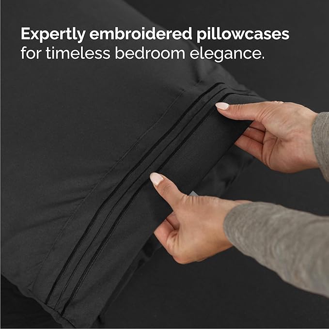 Queen Size 4 Piece Sheet Set - Comfy Breathable & Cooling Bed Sheets Set - Hotel Luxury Bedding for Women, Men, Kids, Teens, Boys & Girls - Deep Pockets, Ultra-Soft, Wrinkle Free - Oeko-Tex - Black