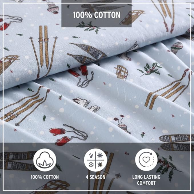 Eddie Bauer - King Sheets, Cotton Flannel Bedding Set, Brushed For Extra Softness, Cozy Home Decor (Snow Days, King)