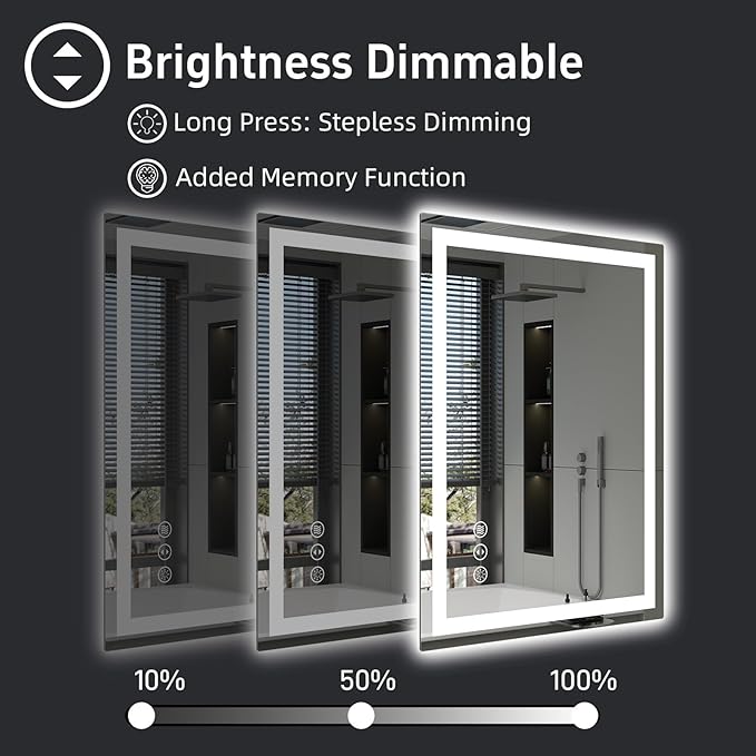 36"x 28" LED Bathroom Mirror with Lights, Anti-Fog, Dimmable, 3 Colors Front and Backlit LED Mirror for Bathroom, Lighted Bathroom Vanity Mirror for Wall Mounted Horizontal/Vertical