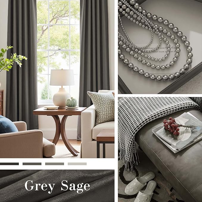 Lazzzy Velvet Blackout Curtains Thermal Insulated Room Window Drapes Super Soft Luxury Curtains for Living Room Bedroom Rod Pocket 2 Panels, Grey, 52" W x 84" L