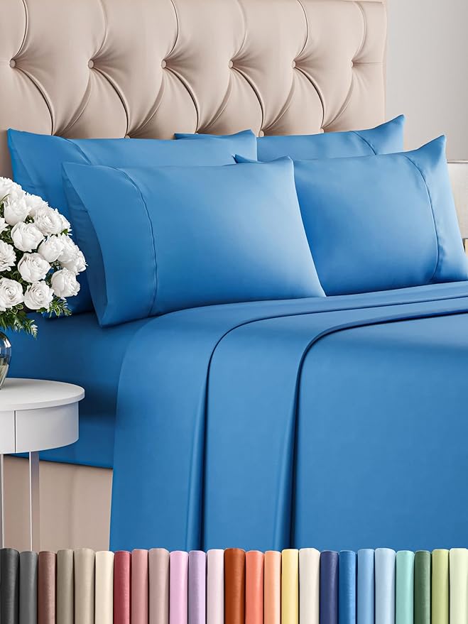 Cal King 6 Piece Sheet Set - Comfy Breathable & Cooling - Soft Hotel Luxury Bedding Set with 8-16 Inch Deep Pockets - 1 Flat & 1 Fitted Sheet & 4 Pillowcases - Wrinkle Free & Easy Care - Royal Blue