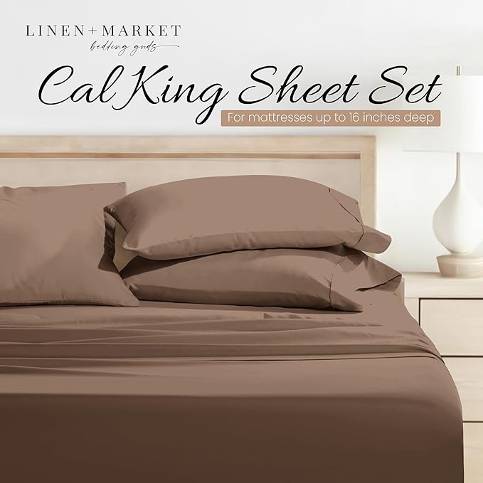 Linen Market Double-Brushed Microfiber California King Sheet Set 4 Piece – Oeko-TEX Certified Ultra Soft & Wrinkle-Free - 16" Deep Pocket Sheets Easy Care Cal-King Size - Taupe