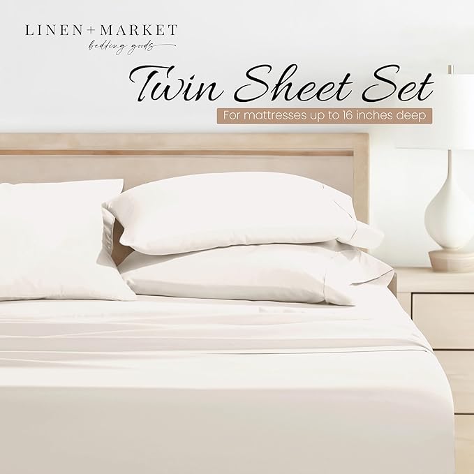 Linen Market Double-Brushed Microfiber Twin Sheet Set 3 Piece – Oeko-TEX Certified Ultra Soft & Wrinkle-Free - 16" Deep Pocket Sheets - Easy Care Twin Size - Ivory