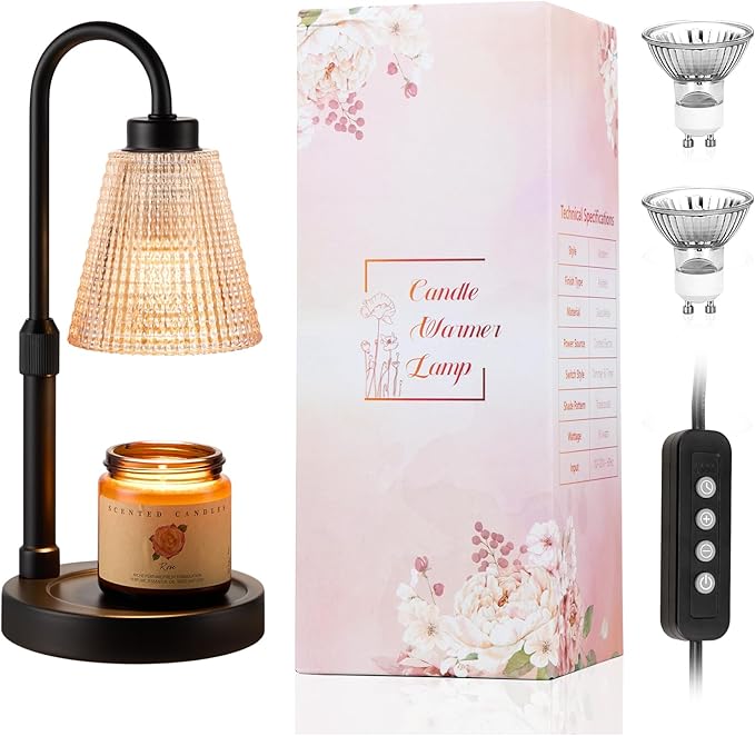 Innqoo Amber Candle Warmer Lamp with Timer, Dimmable Candle Warmer for Jar Candles, Height Adjustable Wax Melts Warmer, Birthday Gifts for Women Mom, House Warming Gifts New Home Decor