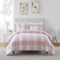 King Size Comforter Set with Sheets - 7-Piece Bedding Collection - 1 Comforter, 1 Fitted Sheet, 1 Flat, 4 Pillowcases - Deep Pocket - Soft & Premium Quality - Ideal for All Seasons Checkered Box Blush