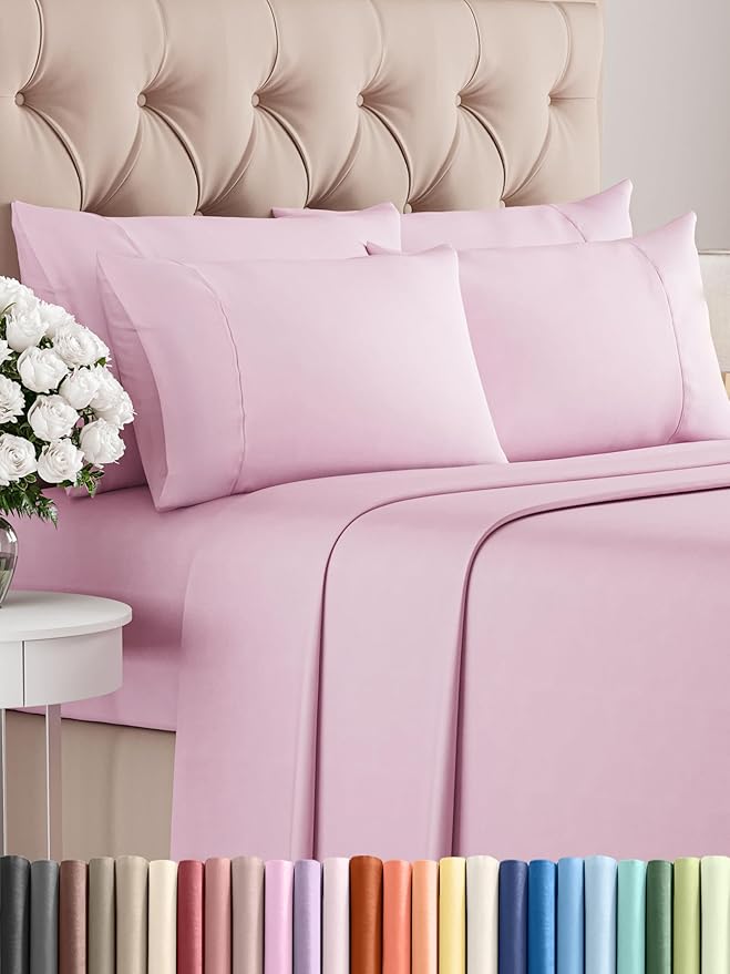 Cal King Sheet Set 6 Piece - Bed Sheets California King Size - Soft Hotel Luxury Bedding - Cooling, Comfy & Breathable - 1 Flat, 1 Fitted & 4 Pillowcases w/ Deep Pockets - Wrinkle Free - Light Pink