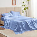 Love's cabin Twin XL Satin Sheet Sets - 3 Piece Sky Blue Silky Bed Sheets with Deep Pockets, Luxury Silk Feel Satin Sheet Set Twin XL (1 Flat Sheet,1 Fitted Sheet,1 Pillow case)